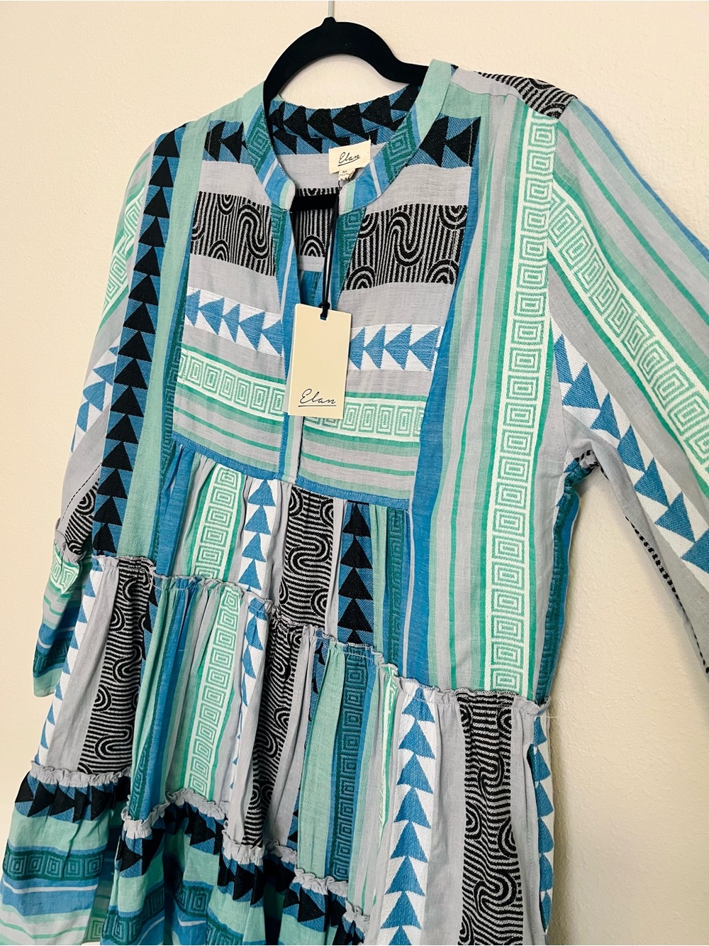 Elan Woman’s blue and green Boho Stripe Tiered Dress - Picture 5 of 8